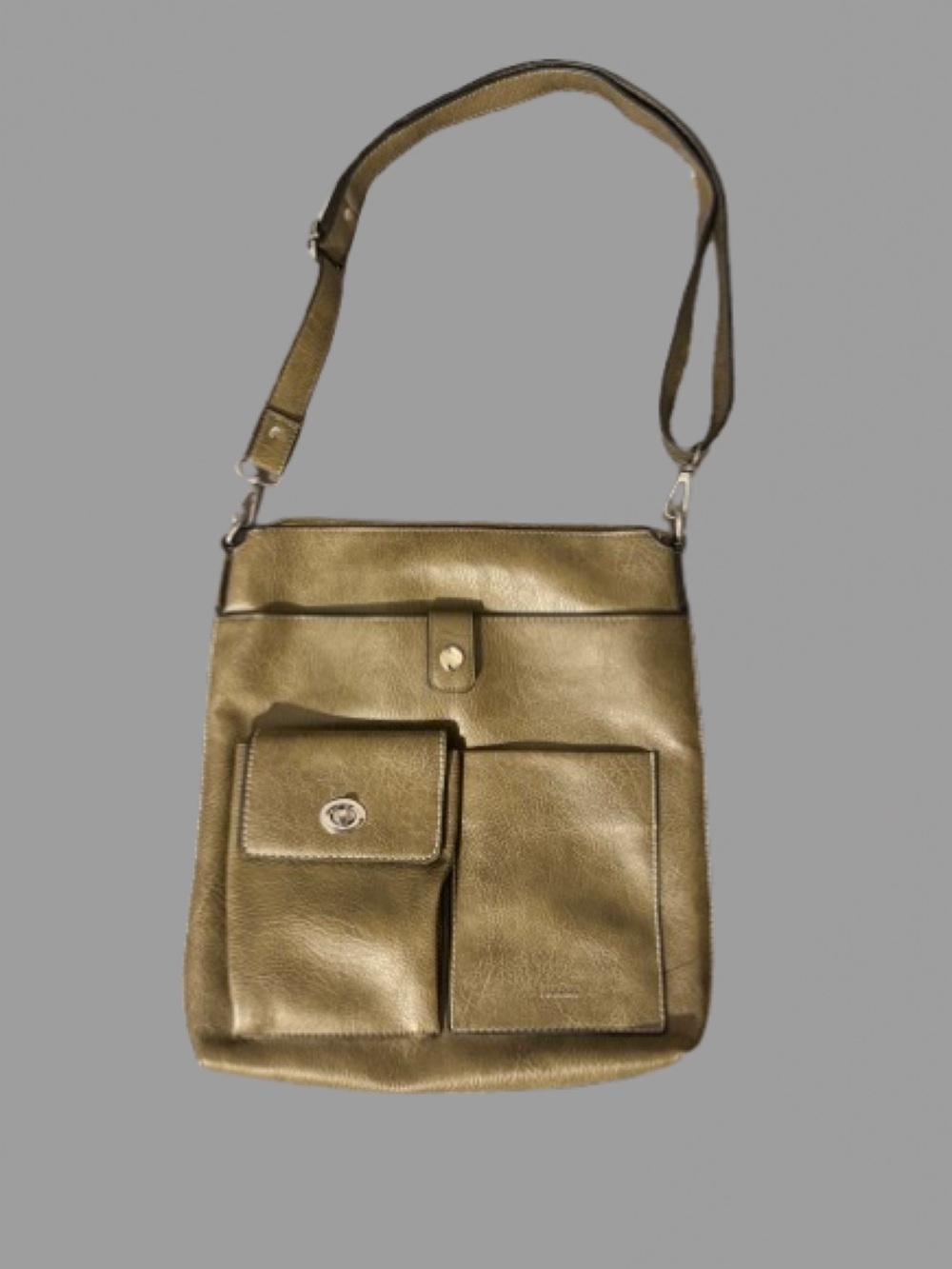 Seven Days Olive Green Faux Leather Crossbody Bag with Front Pockets